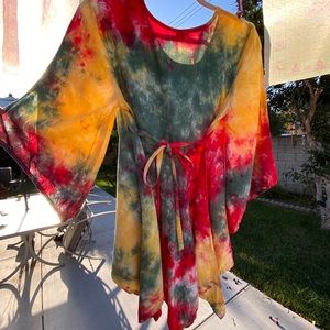 East meets west top. %100 rayon tie dye